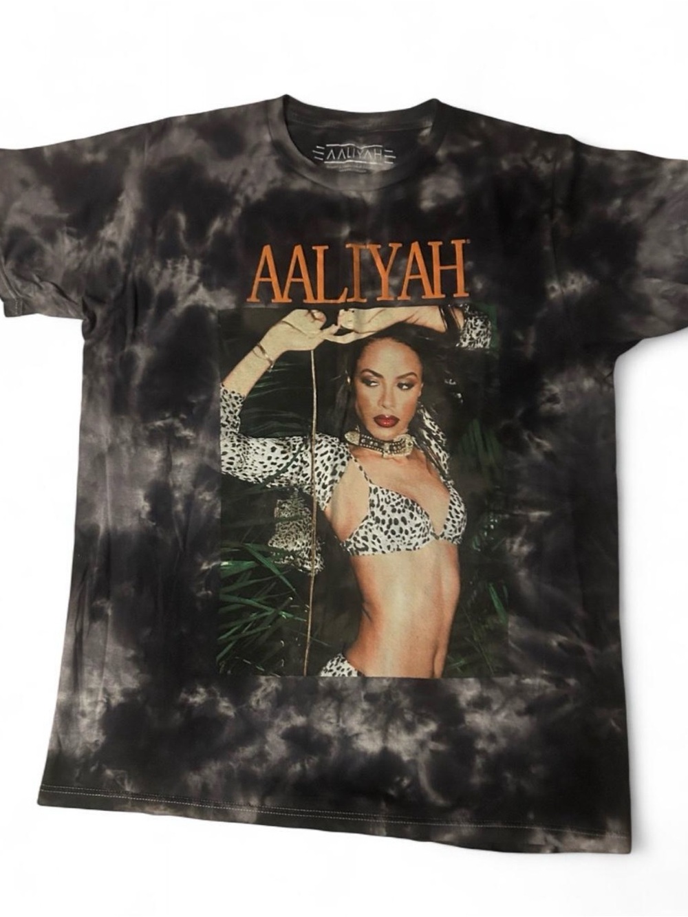 Aaliyah Graphic Tie-Dye Short Sleeve Tee - Black with Orange Logo